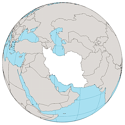 A globe centered on Iran, using Kartograph.js
